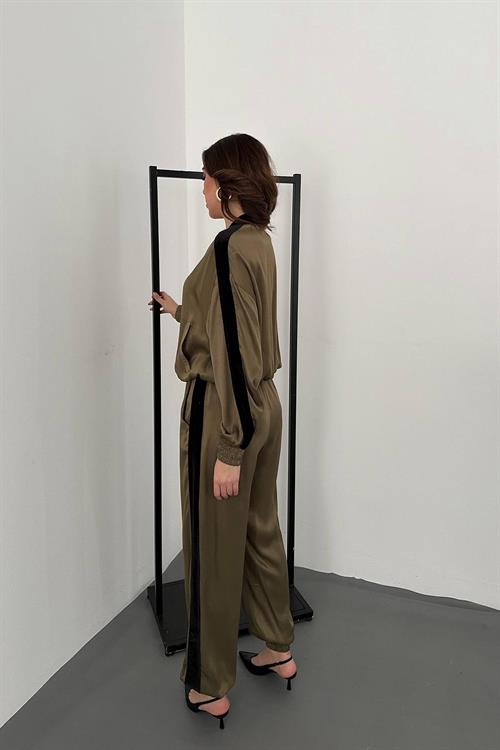 Wholesale Mint Satin Tracksuit Set with Velvet Side Stripes