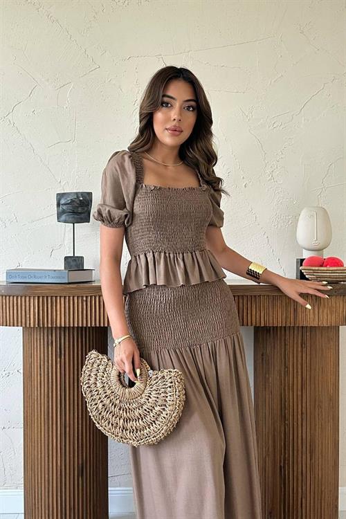 Wholesale Mocha Smocked Linen Set