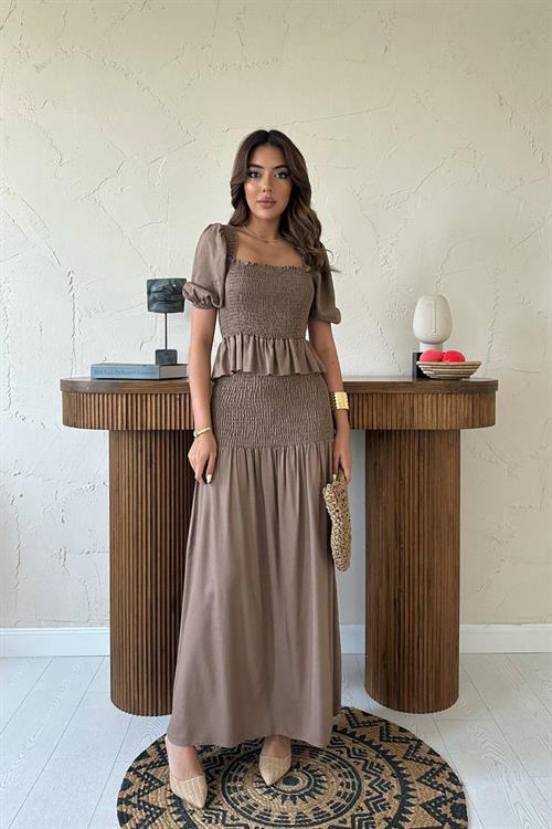 Wholesale Mocha Smocked Linen Set