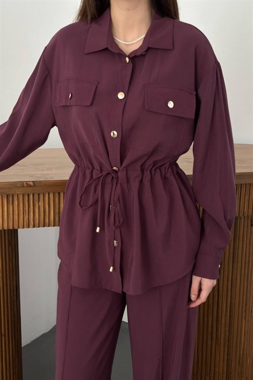 Wholesale Plum Button Detail Shirt and Trousers