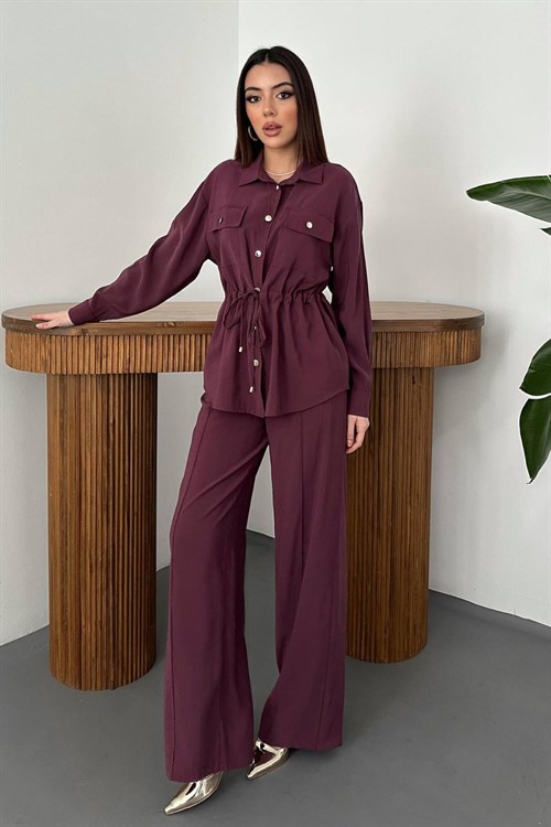 Wholesale Plum Button Detail Shirt and Trousers
