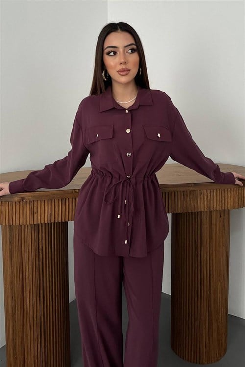 Wholesale Plum Button Detail Shirt and Trousers