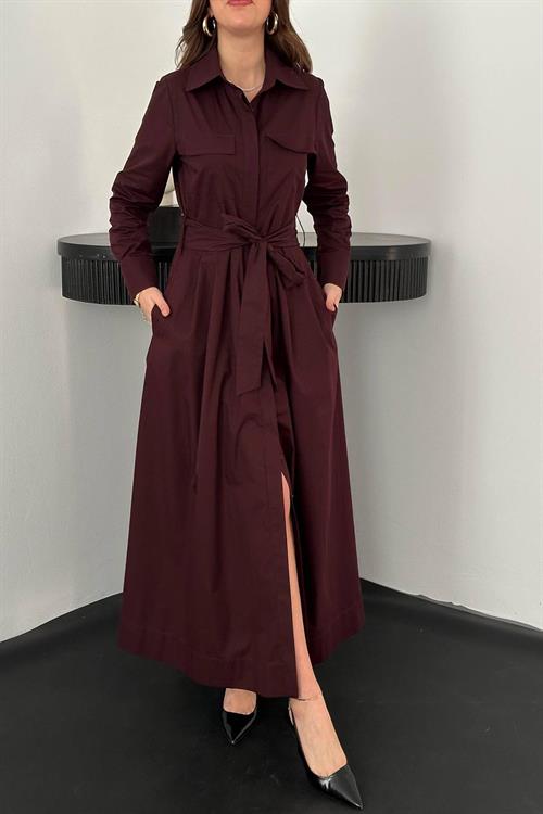 Wholesale Plum Button-Up Poplin Dress