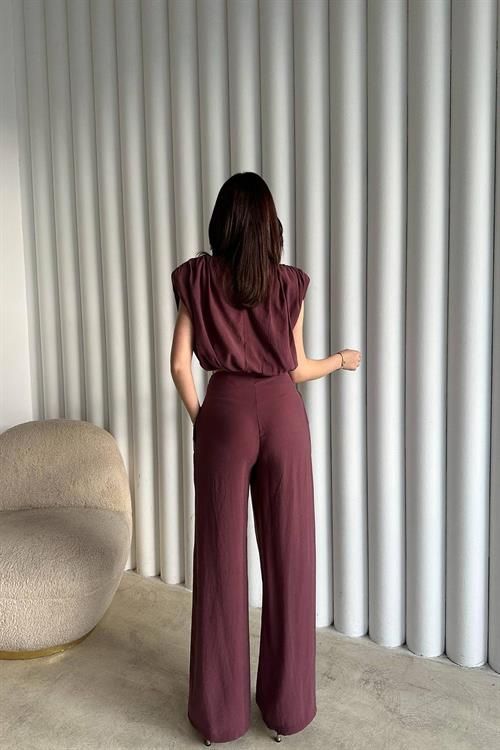Toptan Mürdüm Modal Bluz Ve Pantolon Takım