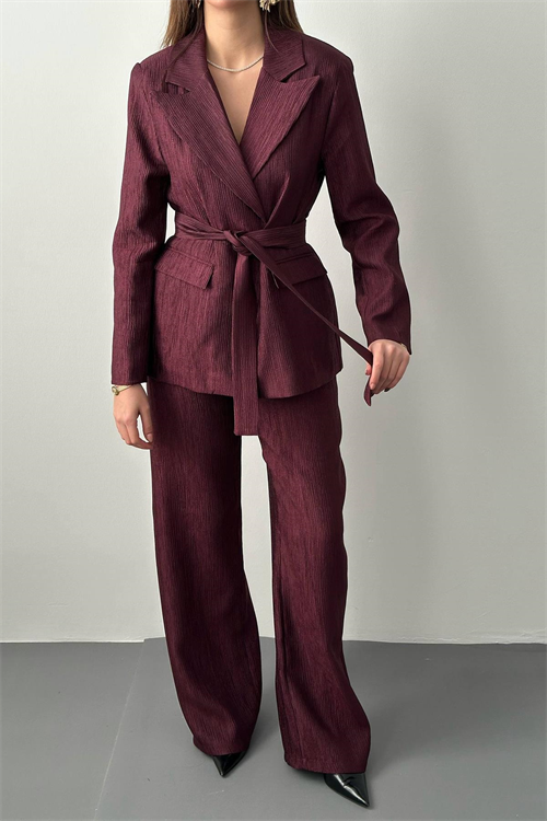 Wholesale Plum Sparkly Suit with Matching Belt