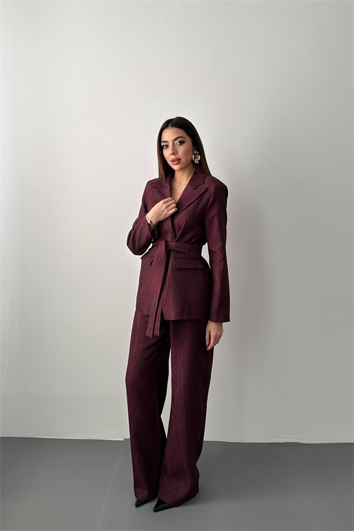 Wholesale Plum Sparkly Suit with Matching Belt