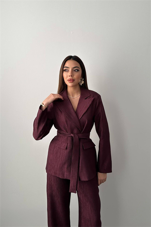 Wholesale Plum Sparkly Suit with Matching Belt