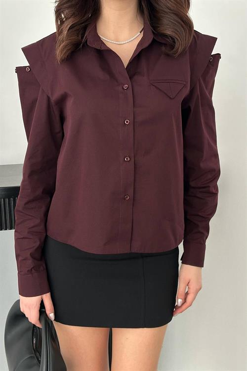 Wholesale Plum Poplin Shirt with Flap Pocket