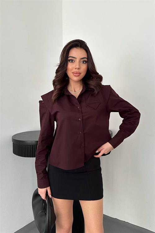Wholesale Plum Poplin Shirt with Flap Pocket