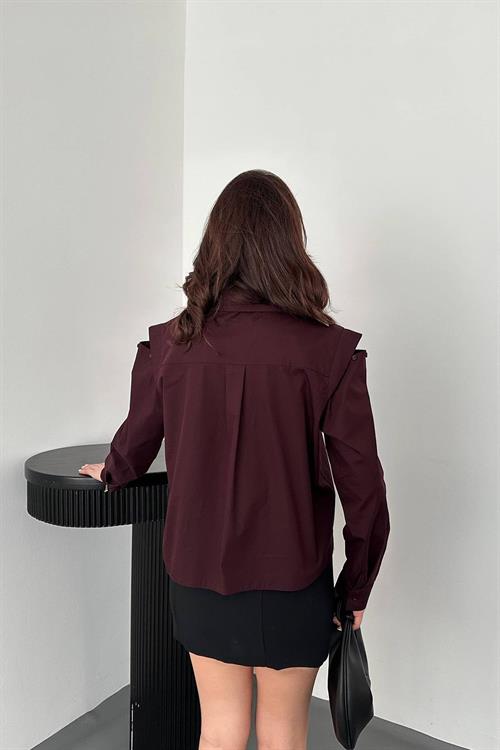 Wholesale Plum Poplin Shirt with Flap Pocket