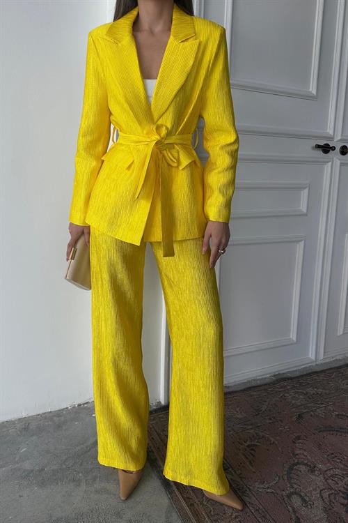 Wholesale Yellow Shiny Jacket and Trousers Set