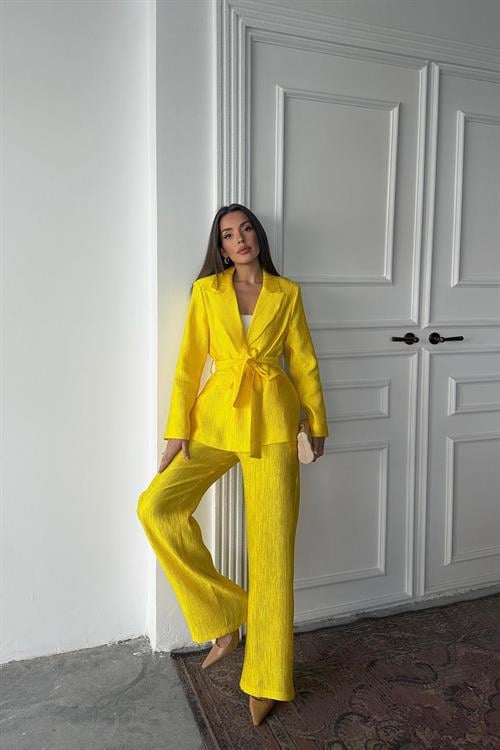 Wholesale Yellow Shiny Jacket and Trousers Set