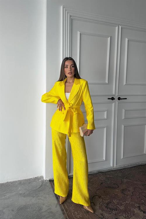 Wholesale Yellow Shiny Jacket and Trousers Set