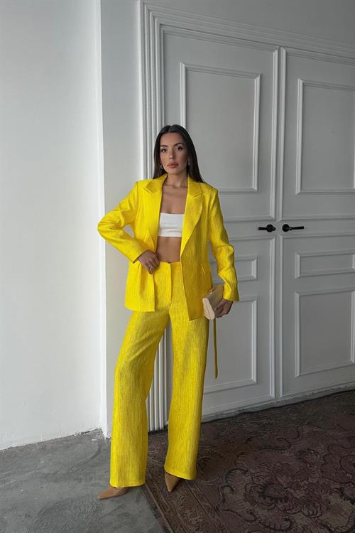 Wholesale Yellow Shiny Jacket and Trousers Set