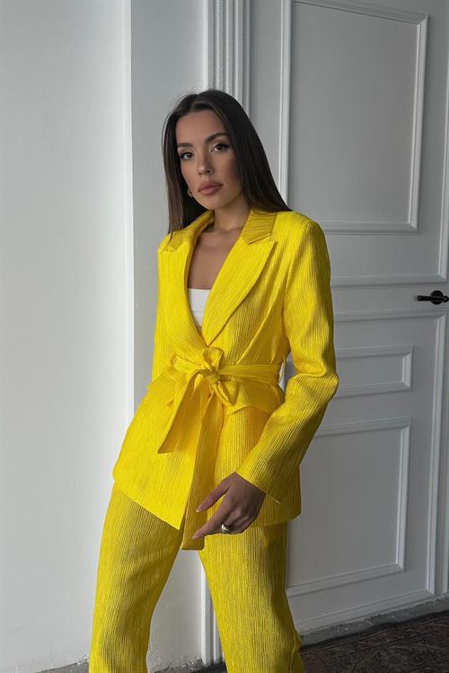 Wholesale Yellow Shiny Jacket and Trousers Set