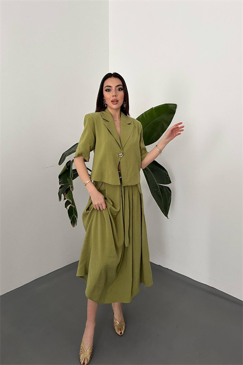Wholesale Olive Short Jacket and Skirt Set