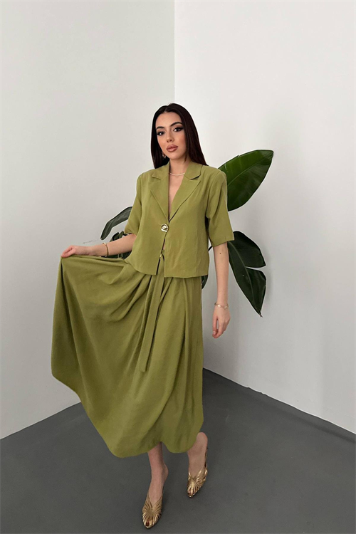 Wholesale Olive Short Jacket and Skirt Set