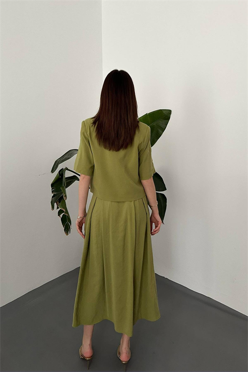 Wholesale Olive Short Jacket and Skirt Set