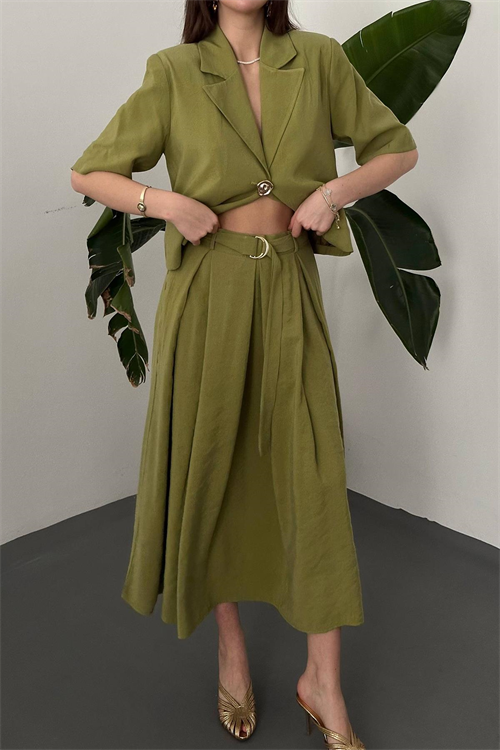 Wholesale Olive Short Jacket and Skirt Set