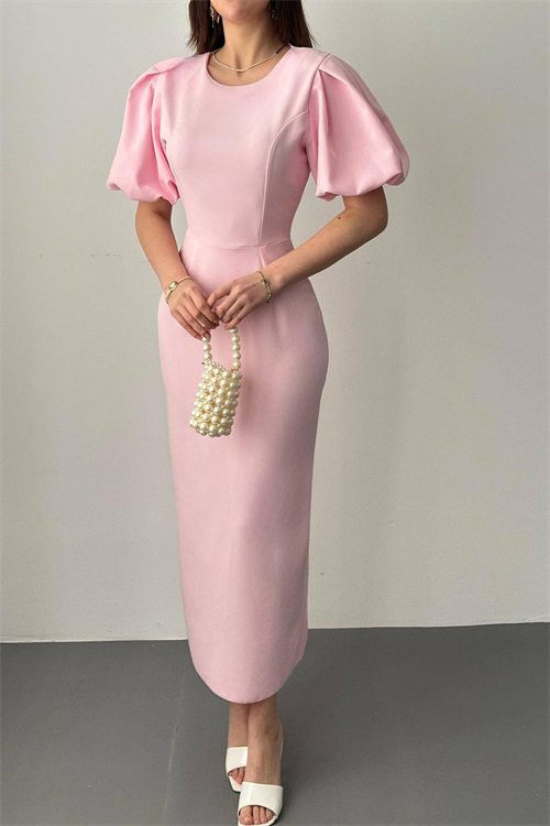 Wholesale Pink Balloon Sleeve Dress