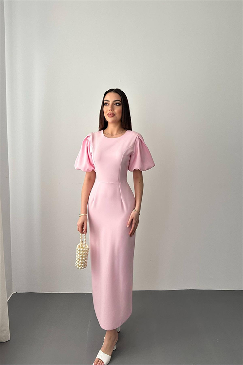 Wholesale Pink Balloon Sleeve Dress