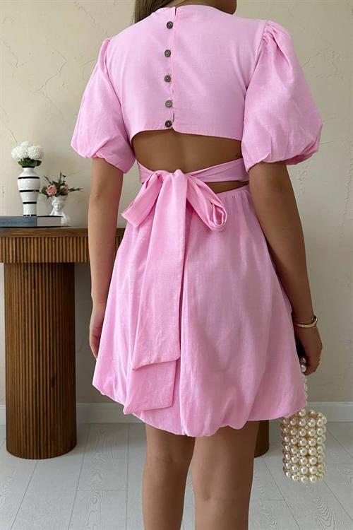 Wholesale Pink Back-Tie Linen Dress