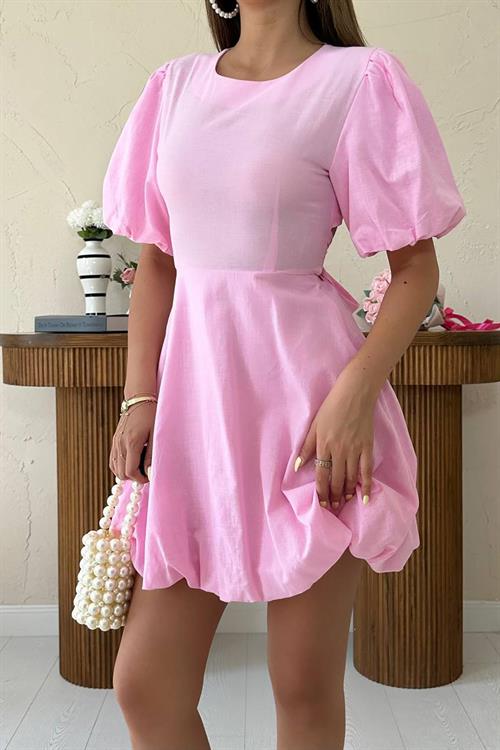 Wholesale Pink Back-Tie Linen Dress