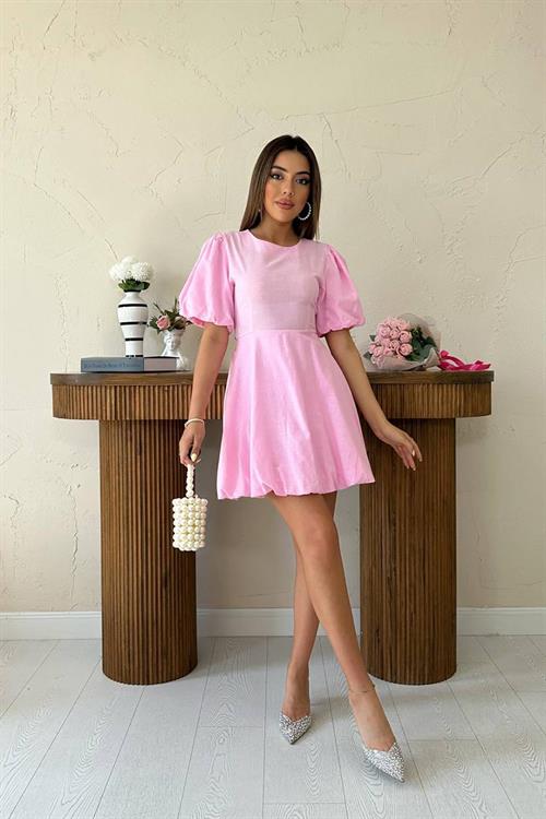 Wholesale Pink Back-Tie Linen Dress
