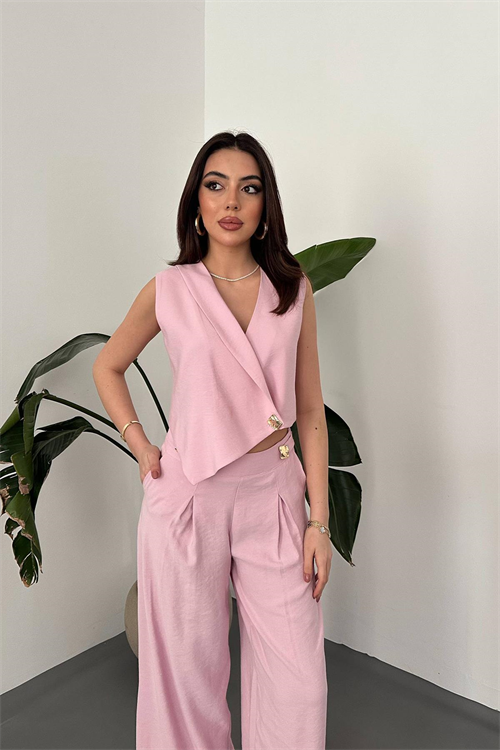 Wholesale Pink Asymmetrical Vest and Palazzo Pants Set