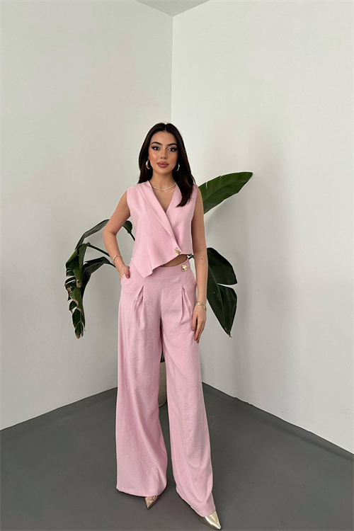 Wholesale Pink Asymmetrical Vest and Palazzo Pants Set