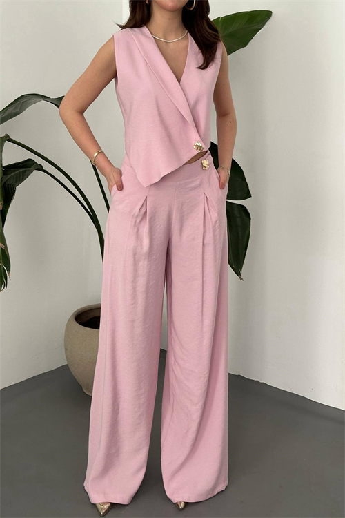 Wholesale Pink Asymmetrical Vest and Palazzo Pants Set