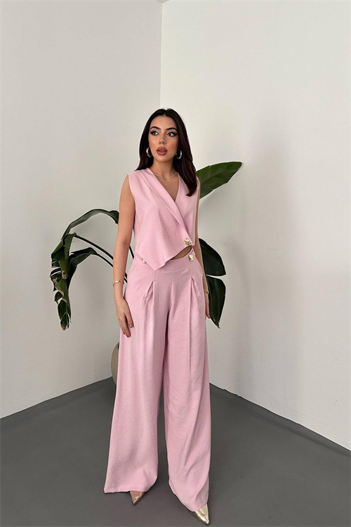 Wholesale Pink Asymmetrical Vest and Palazzo Pants Set