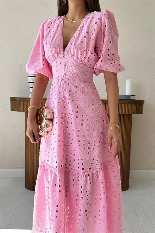 Wholesale Pink Lace Embroidered Dress