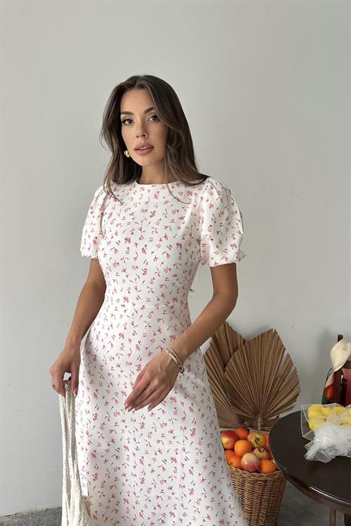 Toptan Pembe Dijital Baskılı Atlas Elbise