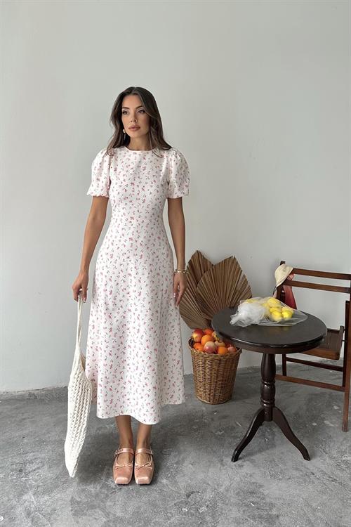 Toptan Pembe Dijital Baskılı Atlas Elbise