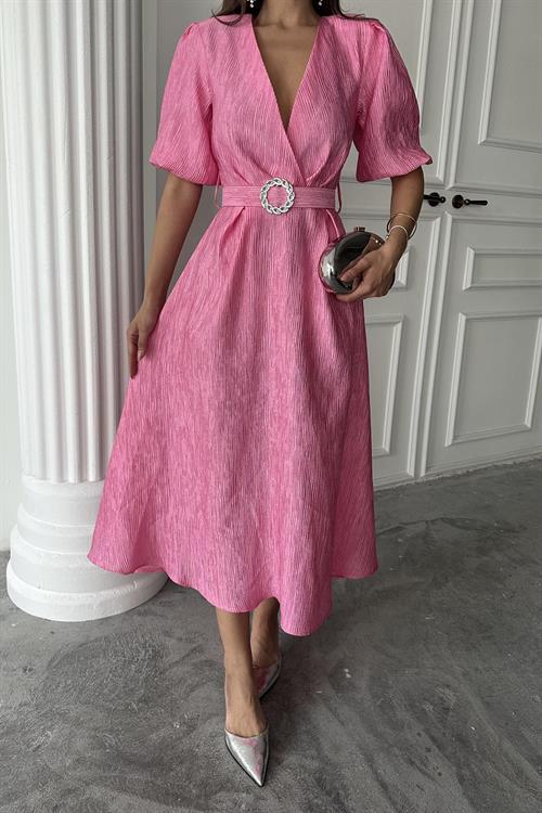 Wholesale Pink Sparkly Wrap Dress with Belt