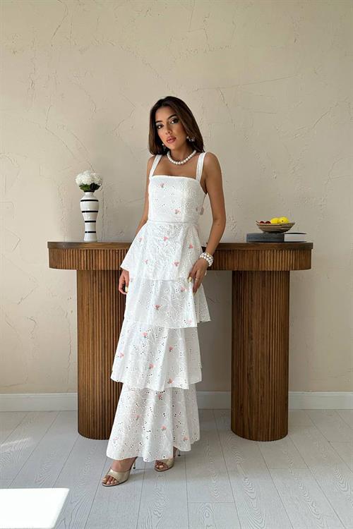 Wholesale White-Pink Back-Tie Layered Dress