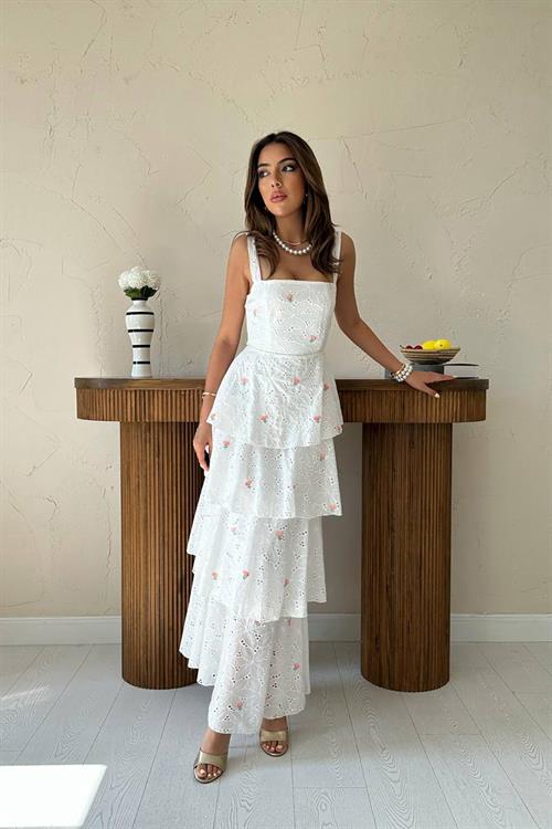 Wholesale White-Pink Back-Tie Layered Dress