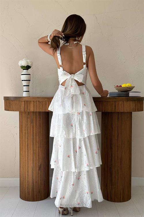 Wholesale White-Pink Back-Tie Layered Dress