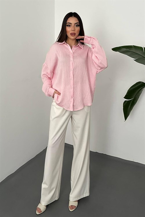 Wholesale Pink Oversize Shirt Embroidered with Sequins