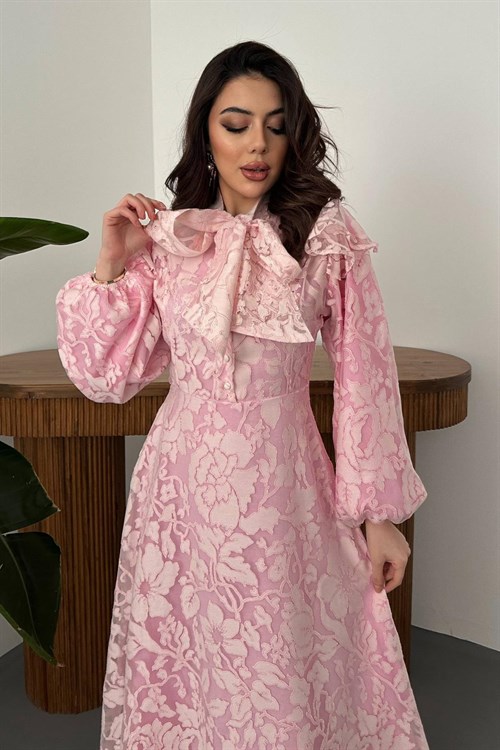 Wholesale Pink Tie-Neck Dress