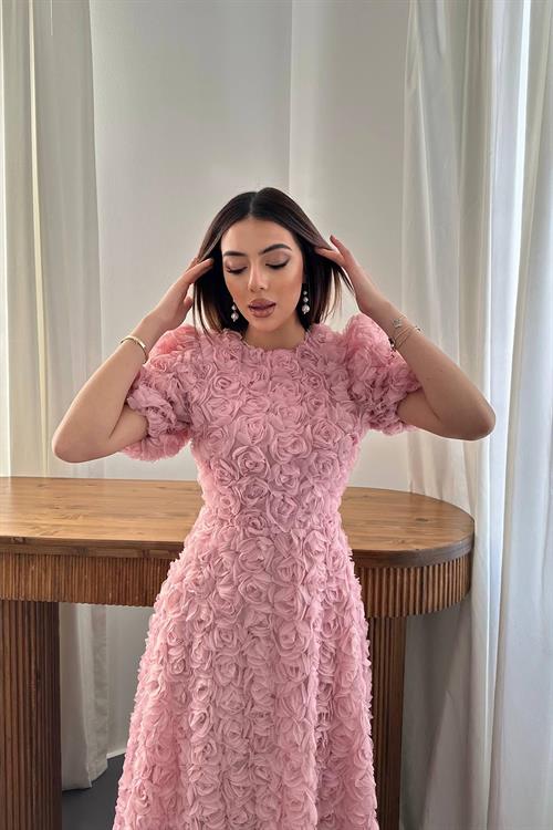 Toptan Pudra Güllü Elbise