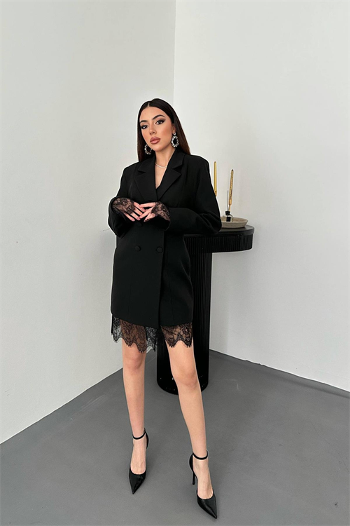 Wholesale Black Jacket Dress with Lace Trim