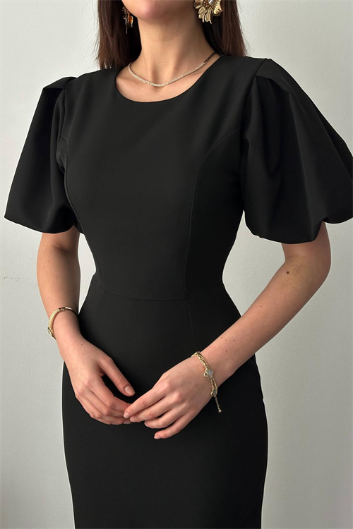 Wholesale Black Balloon Sleeve Dress