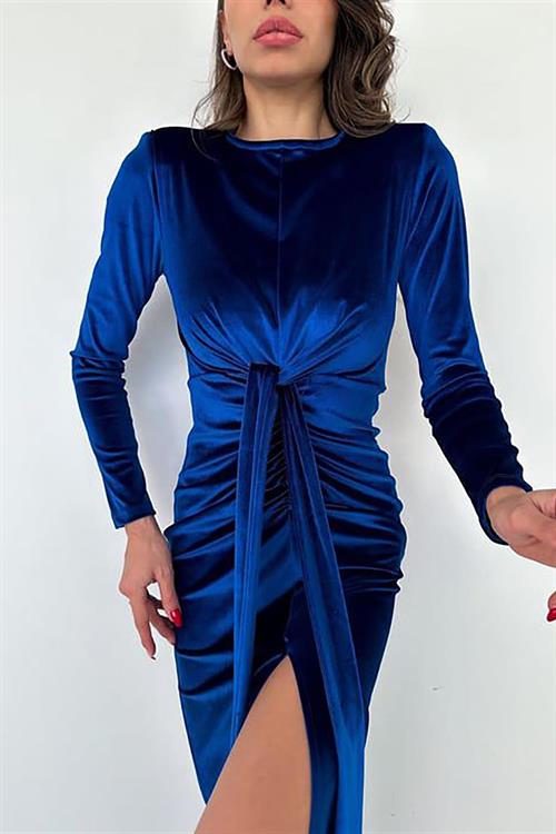 Wholesale Saks Tie Velvet Dress