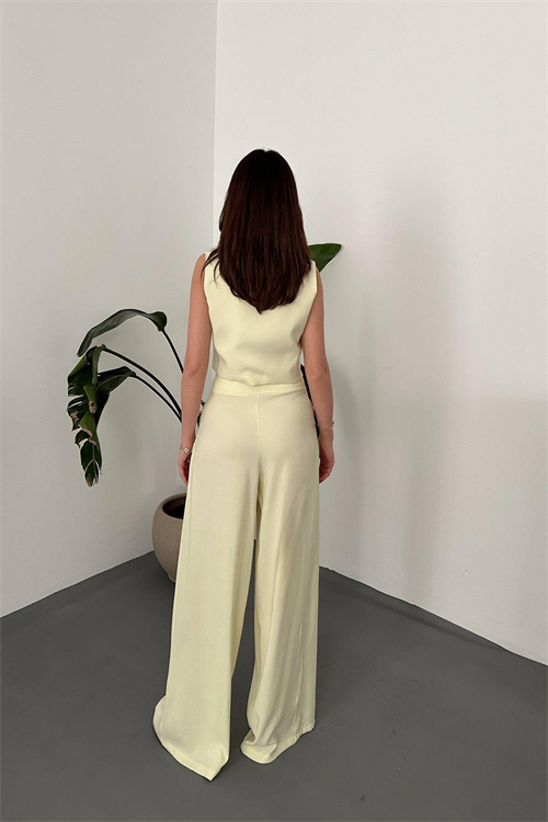 Wholesale Yellow Asymmetrical Vest and Palazzo Pants Set