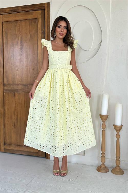 Wholesale Yellow Lace Embroidered Dress