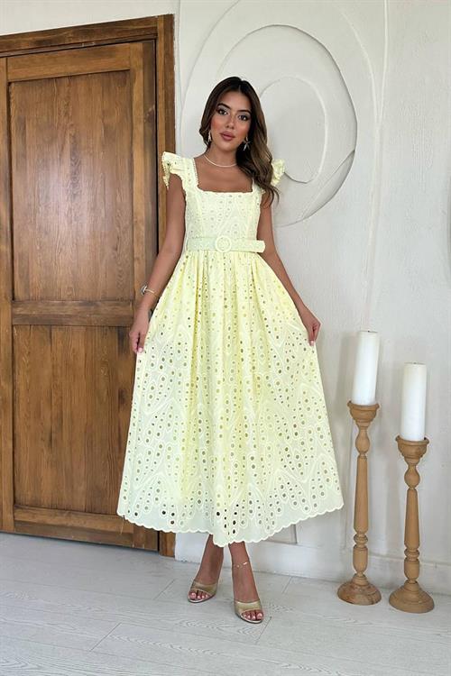 Wholesale Yellow Lace Embroidered Dress