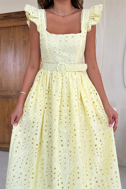 Wholesale Yellow Lace Embroidered Dress