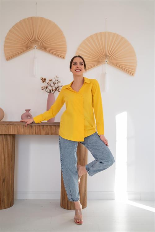 Wholesale Yellow Asymmetric Cut Shirt